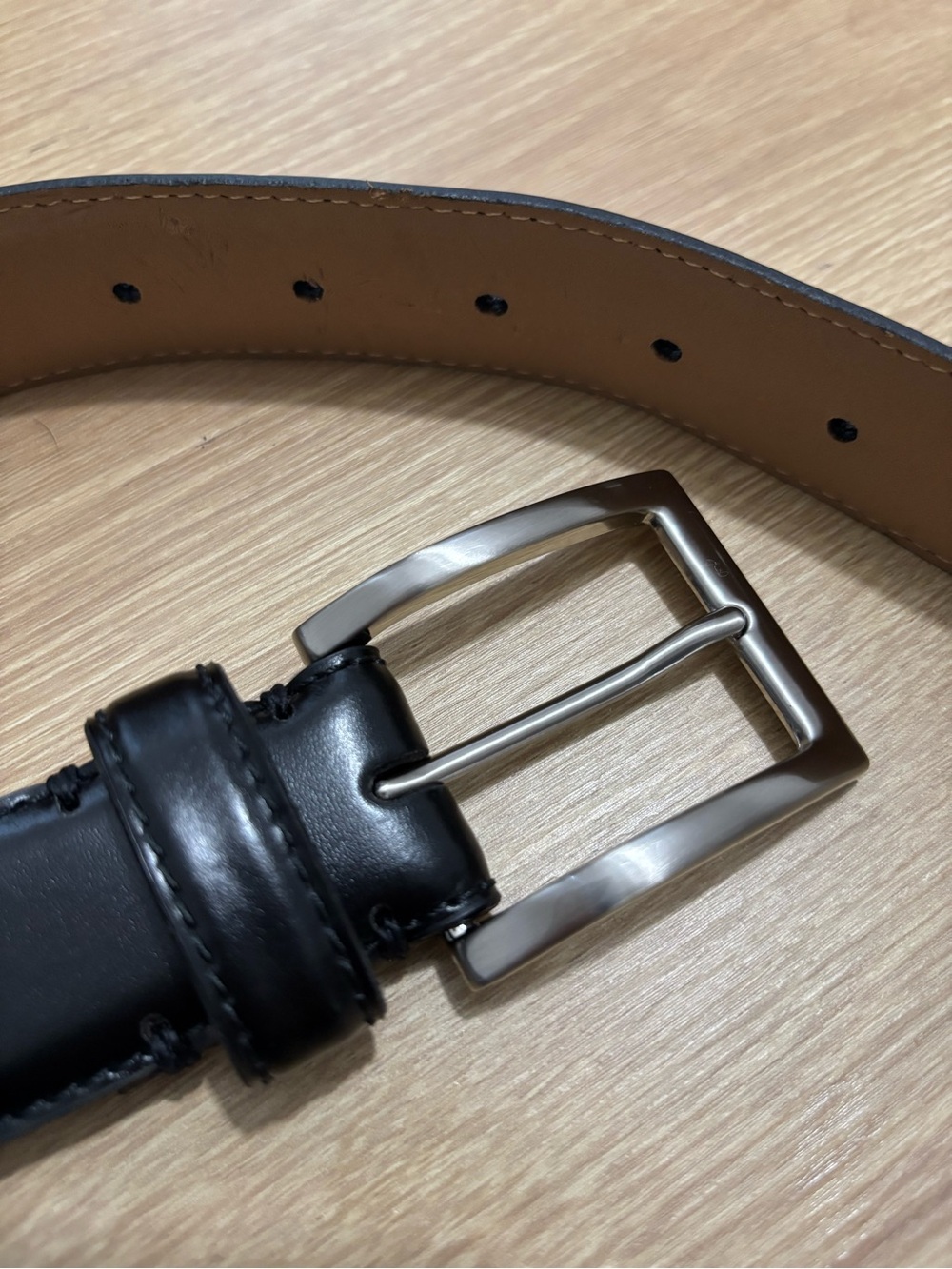 Classic Black Genuine Leather Men's Belt with Silver Buckle